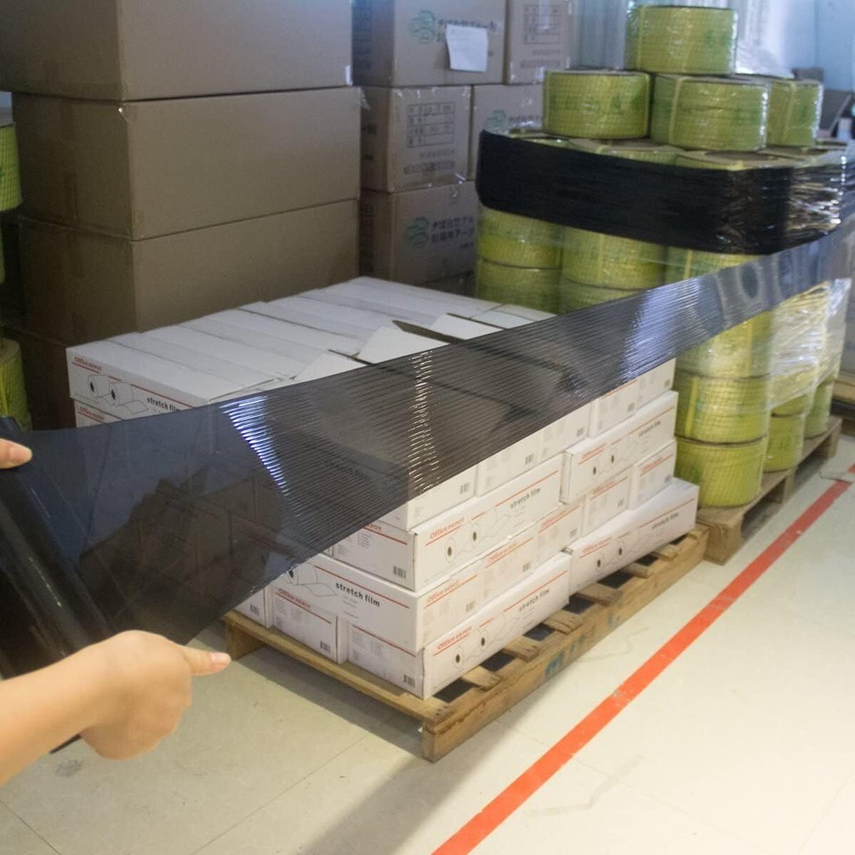 Black Plastic Shrink Wrap Film 12”×1000Ft 80 Gauge Industrial with Hand