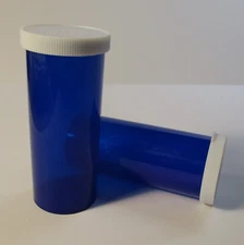 25 Prescription Medicine Plastic Cobalt Bottles/Non-Child Snap Caps Dram 8 Size