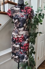 Fashion Nova Womens Multi Floral Short Sleeve Mock Neck Knee Length Dress Size L