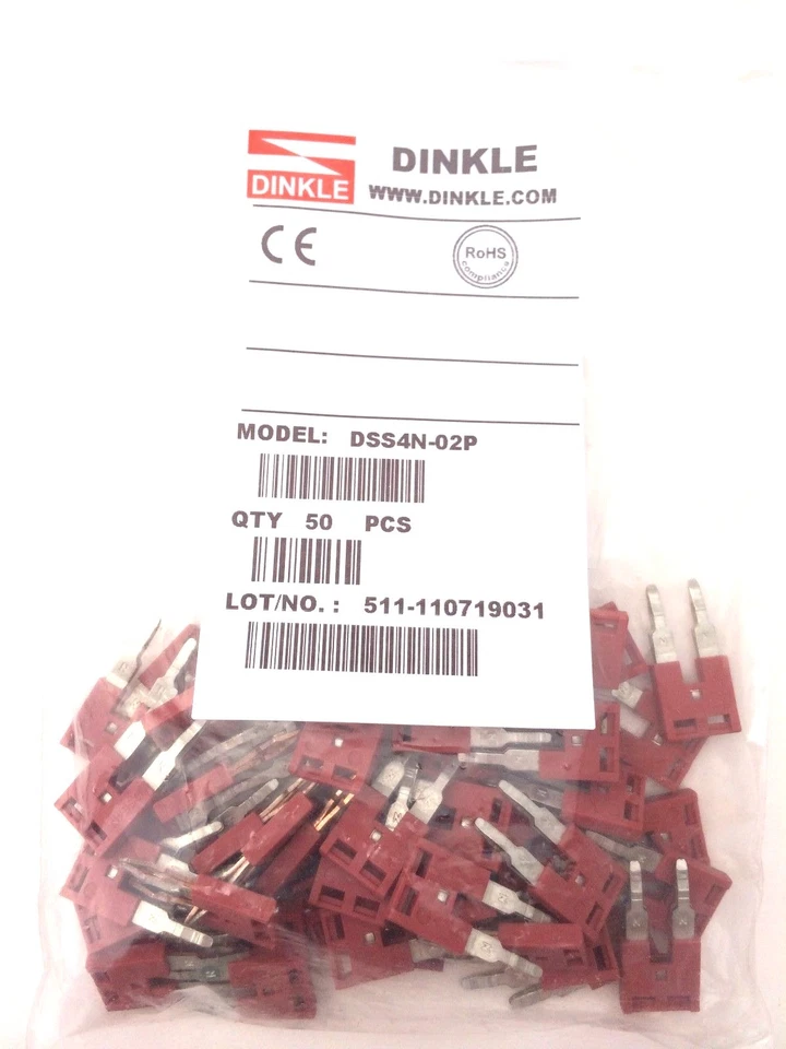 DIN Rail Terminal Block Jumpers 50 Quantity DSS4N-02P Dinkle 10 AWG 2 Pole DK4N - Image 2 of 2