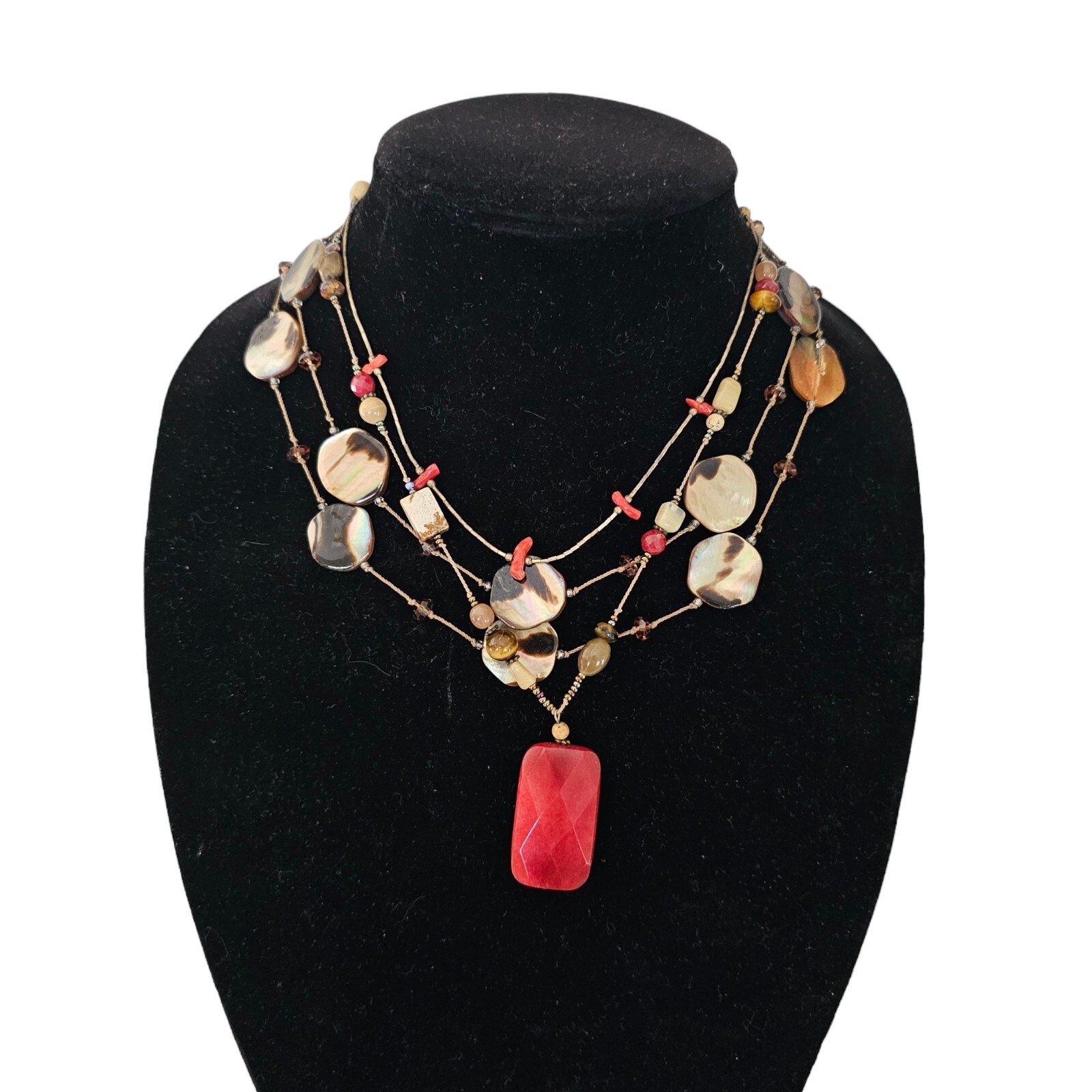 3 Necklaces Layering Mop Abalone Shell Quartz Tig… - image 5