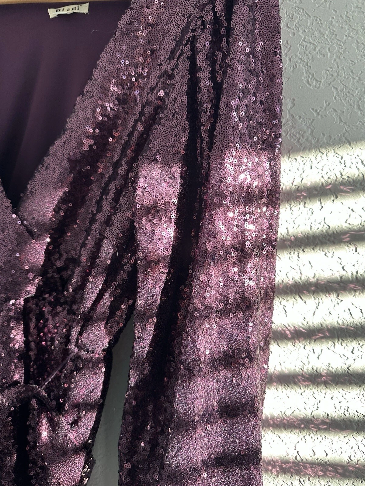 VALENTINO Mini abito Miami Aliah paillettes cravatta vita M viola collo alto Barbie fata * difetto