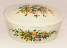 Floral Porcelain Oval Jewelry Trinket Lidded Dish-4 1/8" L x 3" W