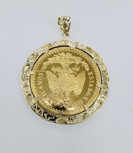 Real 10K Solid Yellow Gold Mens Mexico 50 Pesos Coin & Pendant Frame Value $4995 - Picture 5 of 11