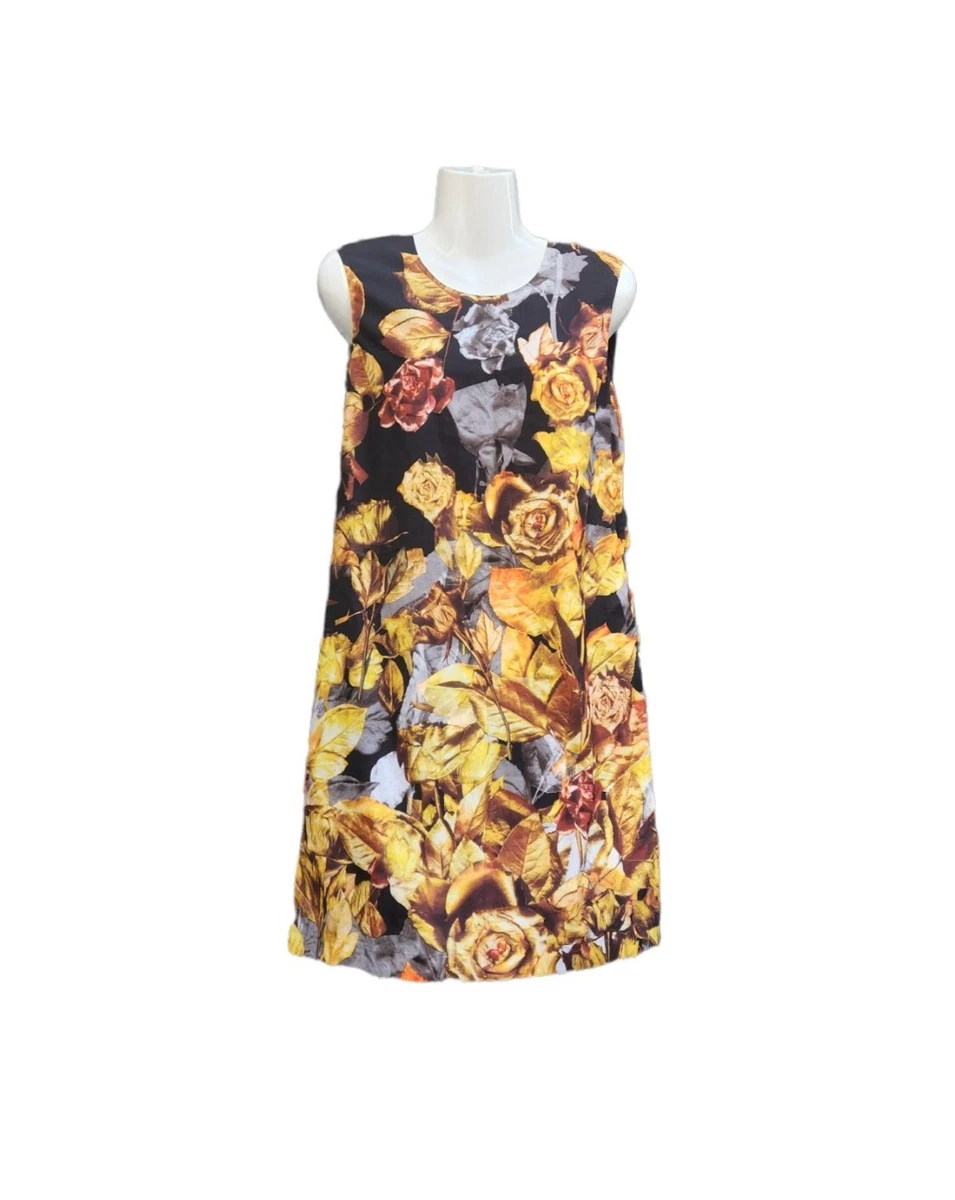 Joe Fresh Black u0026 Yellow Sleeveless Floral Print Shift Dress w Pockets Size  6 | eBay