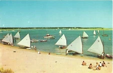 Beach-goers Watching Sailboats, Sailing, Cape Cod, Massachusetts Postcard