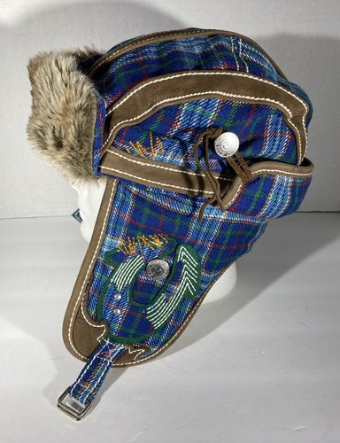 TRUE RELIGION Wooly Blue Plaid Trapper 