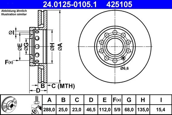 2X ATE 24.0125-0105.1 Bremsscheibe FüR Audi Seat Skoda-image