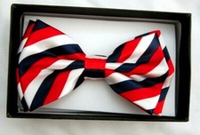 SHINNY PATRIOTIC RED WHITE BLUE SWIRL STRIPED ADJUSTABLE BOW TIE-NEW GIFT BOX 