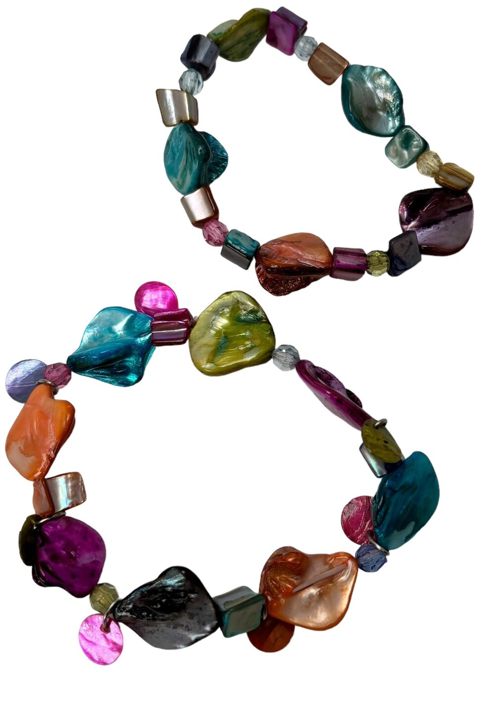 2 Colored Abalone Beaded Shell Stretch Bracelets - image 1