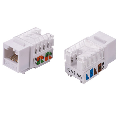 50 pcs Keystone Jack Cat6a White 45-Degree Network 110 Punchdown 8P8C RJ45