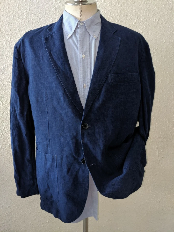 44R неконструированный без подкладки зуб чек хлопок синий черный блейзер пальто куртка - Изображение 2 из 4