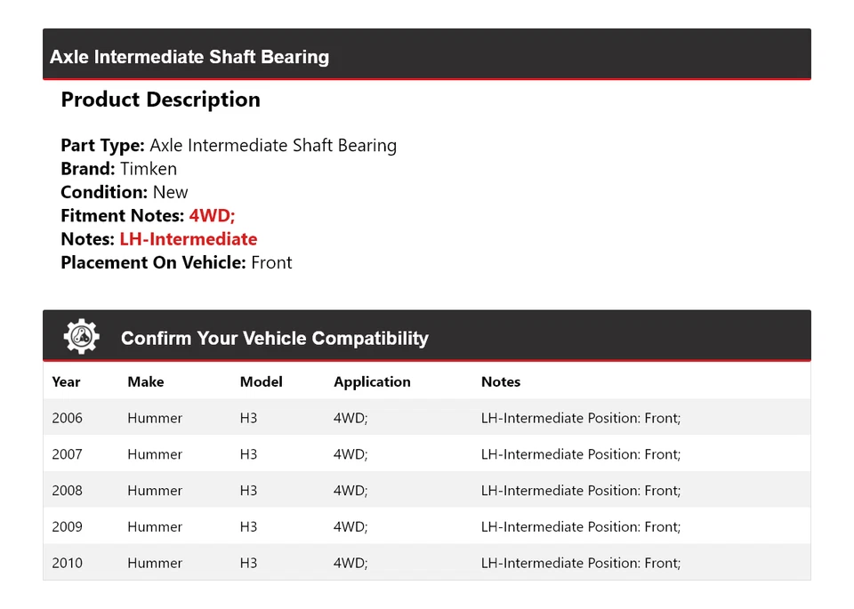 Подшипник промежуточного вала передний для оси полного привода Hummer H3 2006-2010 годов выпуска Timken 2007 - Изображение 2 из 4