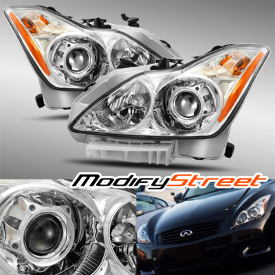 Chrome Projector Headlights Replacement Set For Infiniti G37 & Q60 (2008-2015) - Left & Right Pair, D2S Low Beam