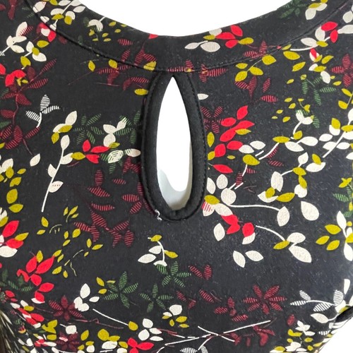 ModCloth Poised For Potential Black Red Foliage Floral Fit Flare Key Hole Ribbon - Picture 9 of 13