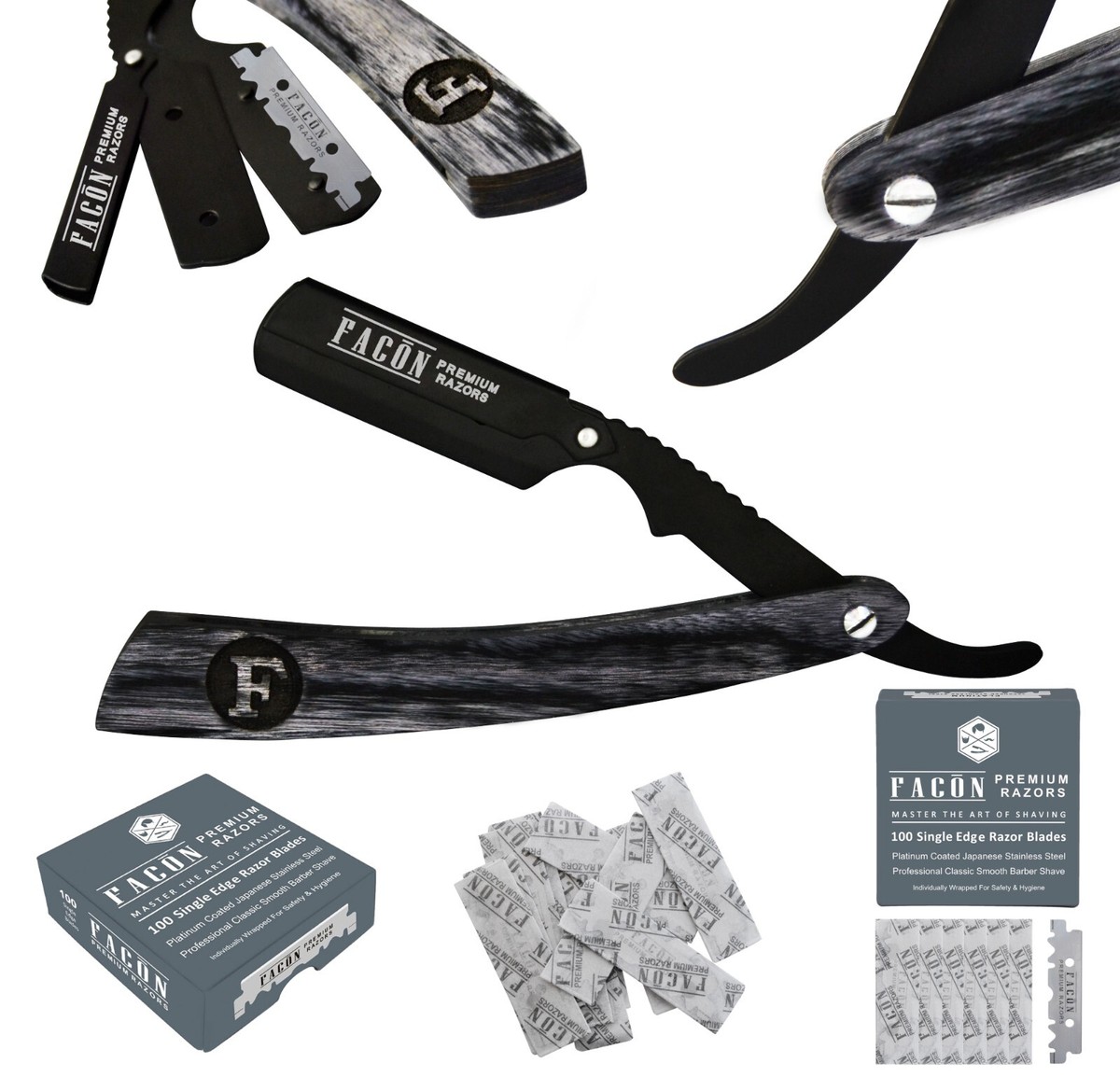 Luxury Straight Razor 100 Double Edge Razor Blades + Classic Stainless ...