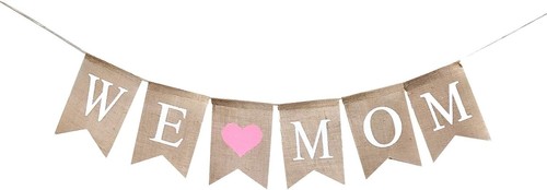 Rustic We Love Mom Burlap Garland Banner