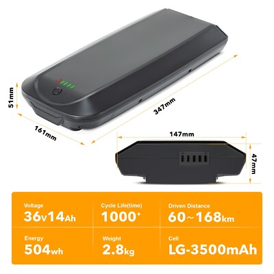 SEASON Ebike Batteria per Portapacchi YJ145-36V 14Ah (504Wh) LG celle senza Supporto - Battery Bici Elettrica per e-bike Telefunken, Zündapp, Chrisson