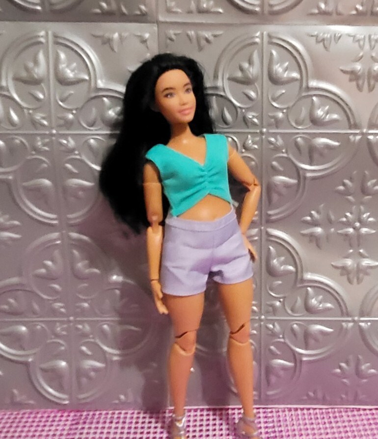Black Hair Barbie Made To Move Doll Purple Top Nude Hybrid Barbie