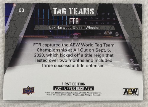 AEW Upper Deck Yellow Parallel FTR Tag Teams Jazwares Dax Harwood Cash Wheeler - Picture 2 of 2