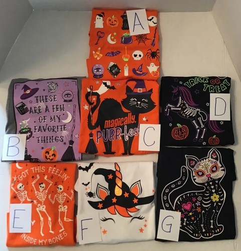 CHOOSE Design Girls XS S M L XL XXL Halloween Shirt Skeleton Unicorn Witch Cat - Picture 16 of 23