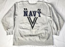 Vintage Navy Sweatshirt Mens Large Bassett Walker Cross Grain Gray Pullover VTG