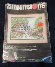 Vtg Dimensions Spring Inn Cross Stitch Kit 1989 16X12 Flower Vendor Country Road