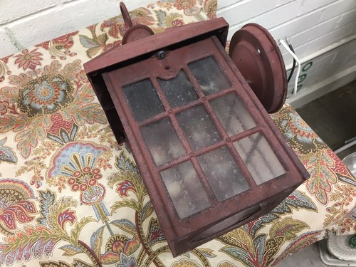 PAIR ITALIAN RED OUTDOOR PORCH LIGHT FIXTURES BUBBLED GLASS 13.5 X 6 X 8” DEEP - Picture 13 of 13