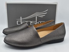 Dansko Womens Size EU 37 US 6.5-7 Larisa Metallic Pewter Leather Slip On Loafers