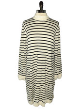NEW LOFT Size L Sweater Dress Ivory Black Stripes Long Sleeve Layer Look