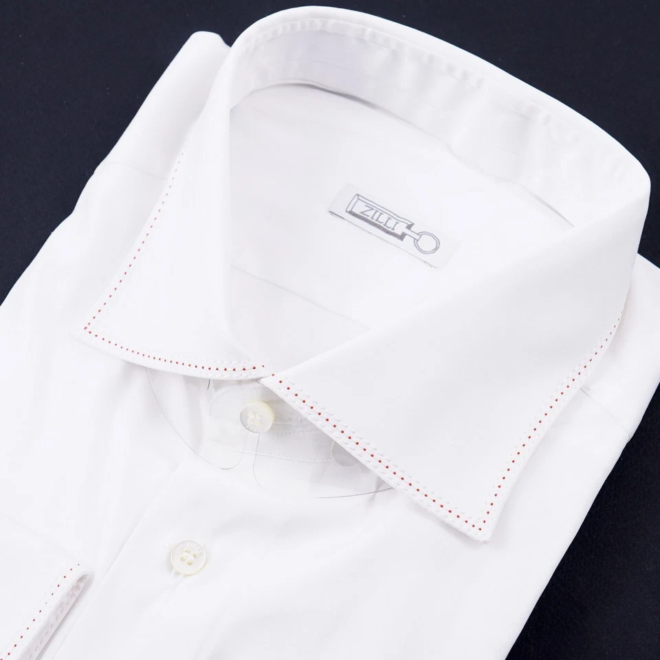 Zilli White Cotton Dress Shirt with Contrast Red Triple Stitch 15.75 (Eu 40) NWT - Image 4 of 4