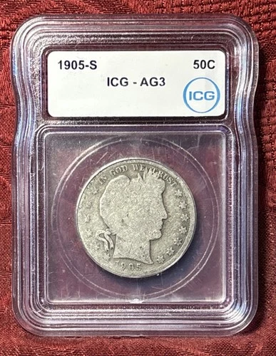 1905 S Barber Half Dollar - ICG AG 3, Free Shipping