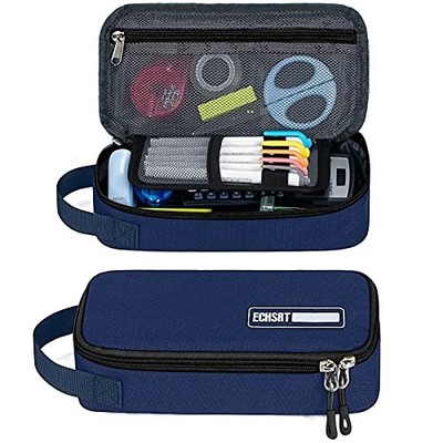 Large Pencil Case, Aesthetic Pen Pouch with Big Capacity, Minimalist Blue