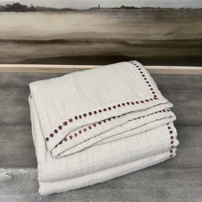 GreenRow Embroidered Airply King Pillow Shams Set/2 Natural/Purple NWOT