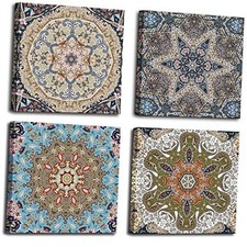Bathroom Decor Mandala Wall Art, Boho 12"x12" x 4 Pcs Vintage Floral Pattern