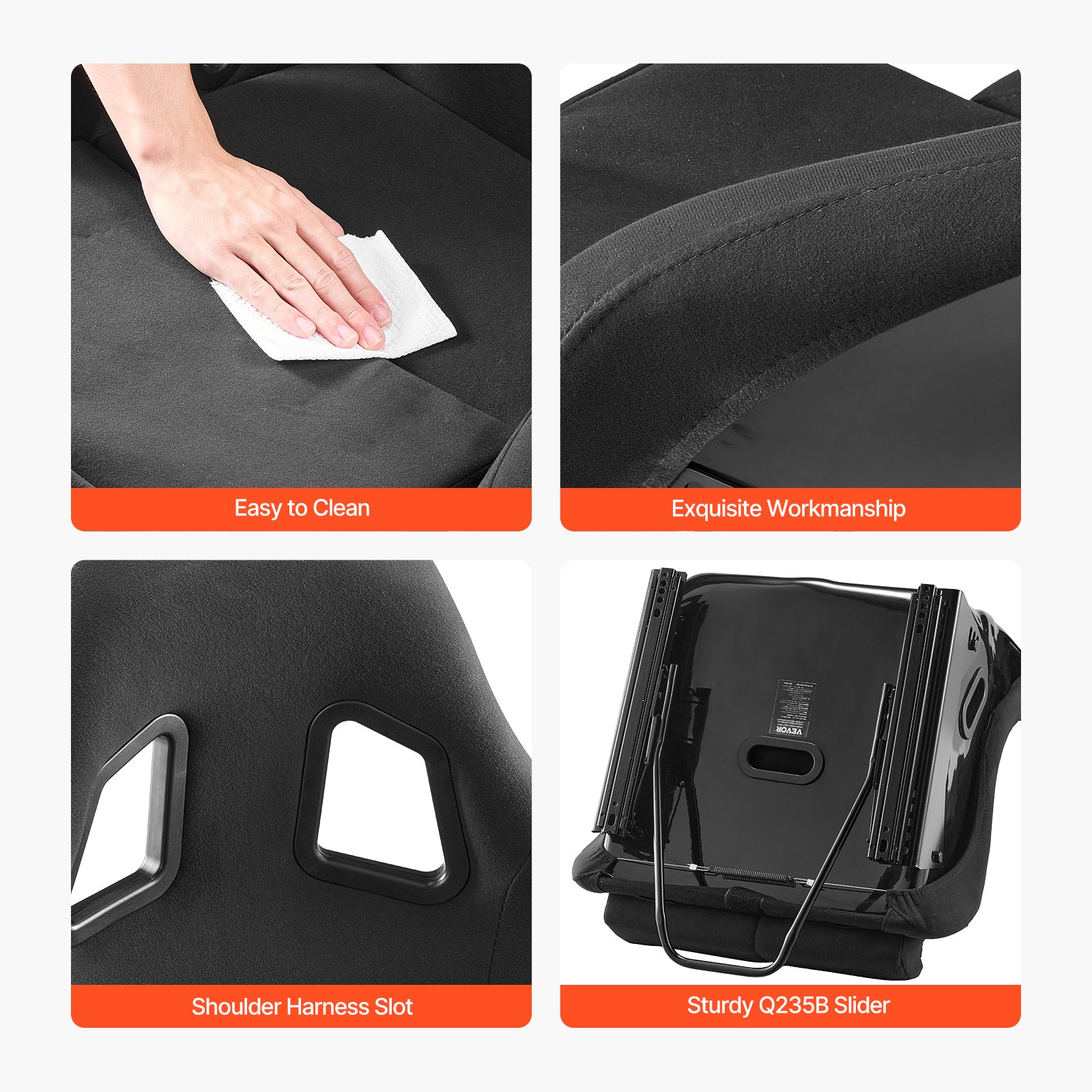 1pc Universal Car Racing Bucket Seat Fiberglass Velours Fabric With ...