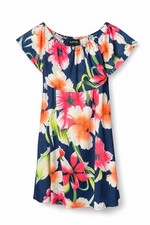 Suimiki Off Shoulder Ruffle Floral Tropical Knee Length Dress Short Sleeve Women