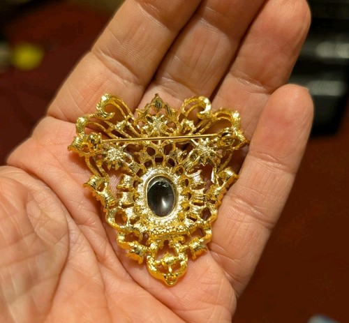 Vintage schöne Kramer Bernstein Cabochon Brosche - Bild 3 von 3