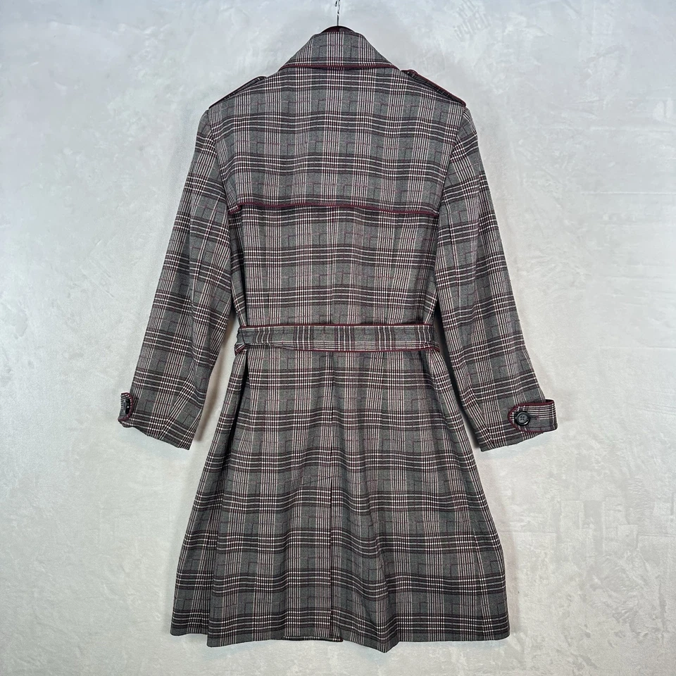 Винтажный линия куртка женщин M серый розовый клетку длинный траншея Academia опрятный Y2K - Изображение 3 из 4