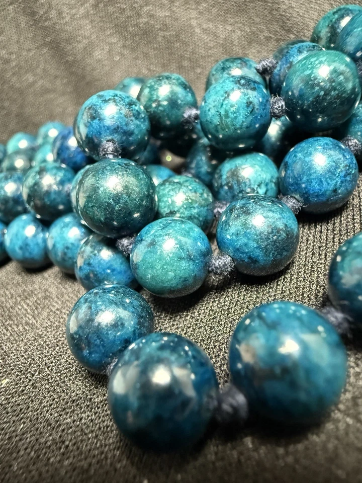 Collar sin fin con cuentas azul verde azulado anudado a mano - 60,8 g - ¿Crisocola? 💙 30”  Foto 4 de 4