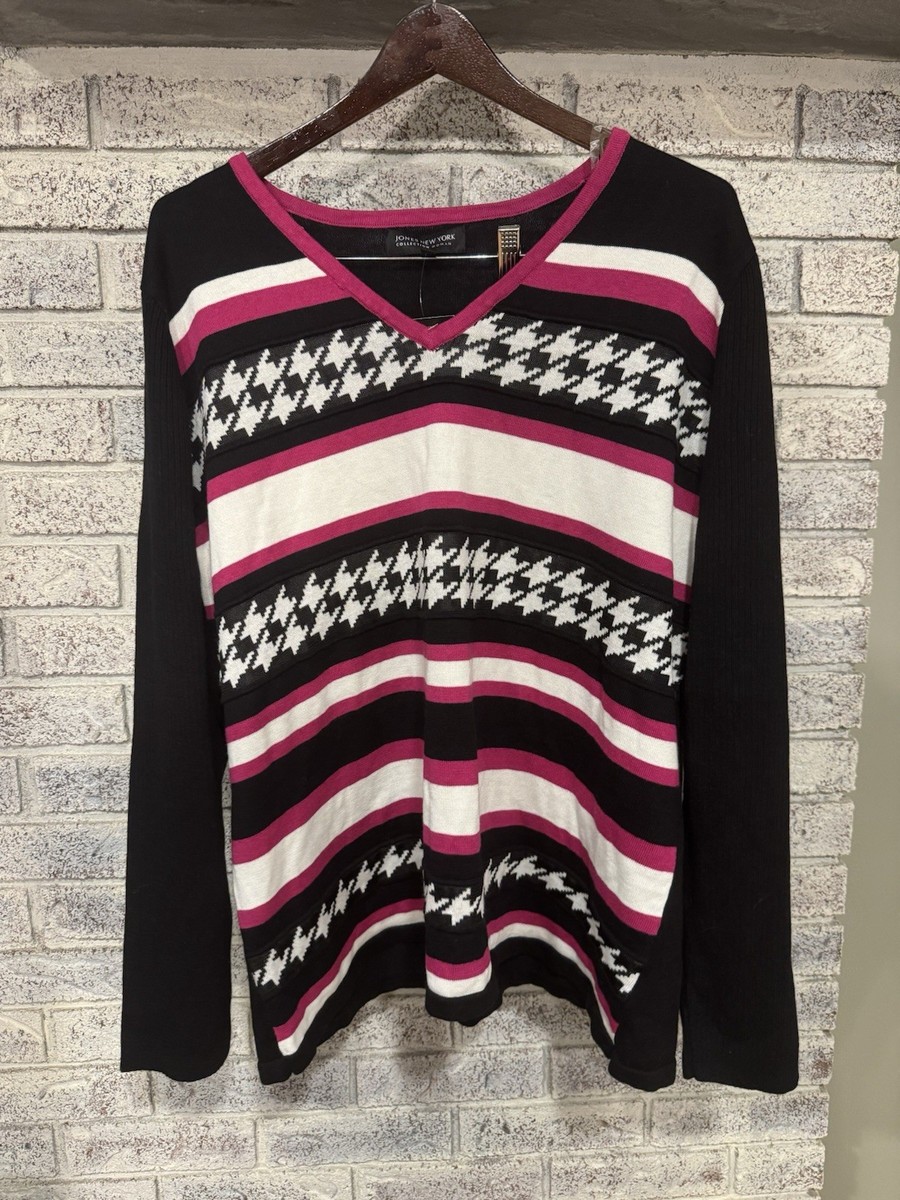 Jones New York Sweater Womens Size 2X Black /Pink Long Sleeve Knit
