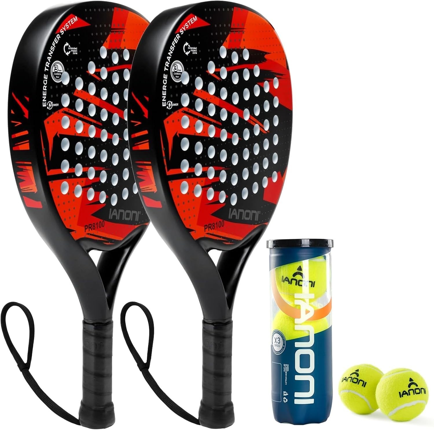 ianoni Padel Racket Set with Balls - Carbon Fibre Surface EVA Memory Flex Foam