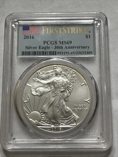 2016 $1 AMERICAN SILVER EAGLE PCGS MS69 FIRST STRIKE  30th ANNIVERSARY