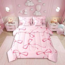 Kawaii Pink Bow Bedding Set 7 Piece Queen Comforter for Girls Teens