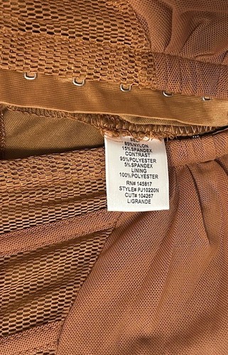 Privy Pagliaccetto Maglia Trasparente Tuta Maglia Corsetto Increspato Marrone Tan Scollo a V Profondo GRANDE - Foto 6 di 8