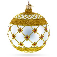 Red Jewels Silver Glass Ball Ornament