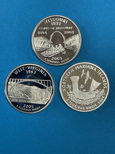 3-Coins SILVER 90% State Quarters Proof 2003S MO/2005S WV2009S N. Marianas