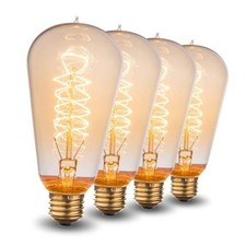 Warm Incandescent Light Bulbs 60 Watt, ST58 Vintage Edison Light 60w-4 Pack