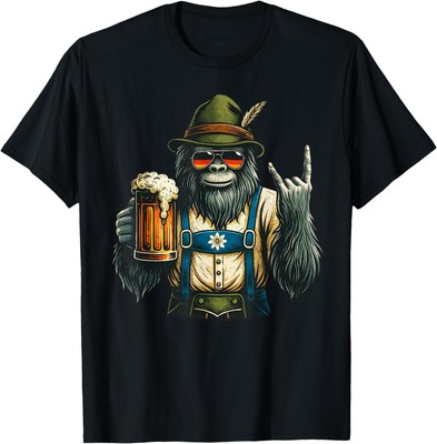 German Bigfoot Sasquatch Beer Lederhose Funny Oktoberfest T-Shirt, Unisex Tee