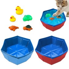 2 pcs Cat Pool Toys 5 pcs Swimming Toys Foldable PVC Splash Water Mat Fish Set